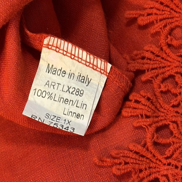 Lungo L’Arno Women’s 1X Linen Crochet Hem Wide Neck Tunic - Picture 7 of 8